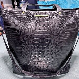 Black Croc-Embossed Tote Bag